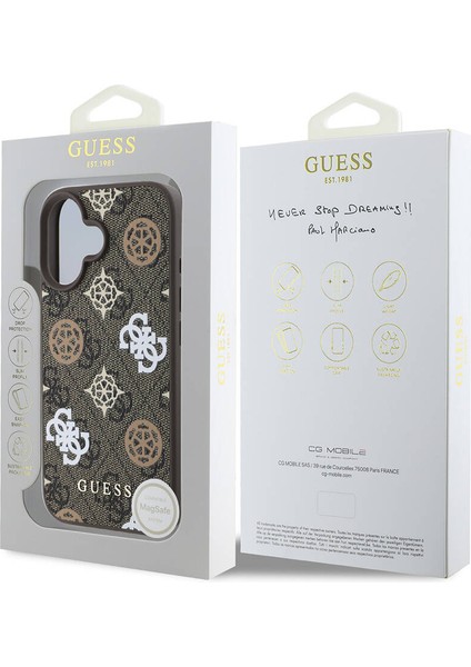 iPhone 16 Kılıf Guess Lisanslı Magsafe Şarj Özellikli 4g Desenli Yazı Logolu Peony Kahverengi