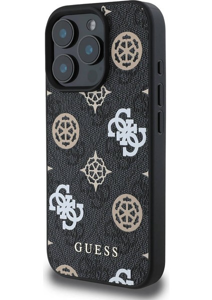 iPhone 16 Pro Max Kılıf Guess Lisanslı Magsafe Şarj Özellikli 4g Desenli Yazı Logolu Peony Siyah