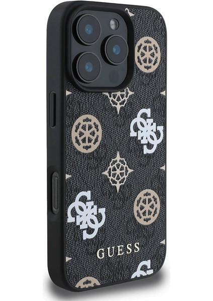 iPhone 16 Pro Max Kılıf Guess Lisanslı Magsafe Şarj Özellikli 4g Desenli Yazı Logolu Peony Siyah