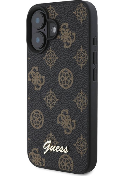 iPhone 16 Uyumlu Kılıf Guess Orjinal Lisanslı Magsafe Şarj Özellikli Yazı Logolu Peony Kapak Siyah