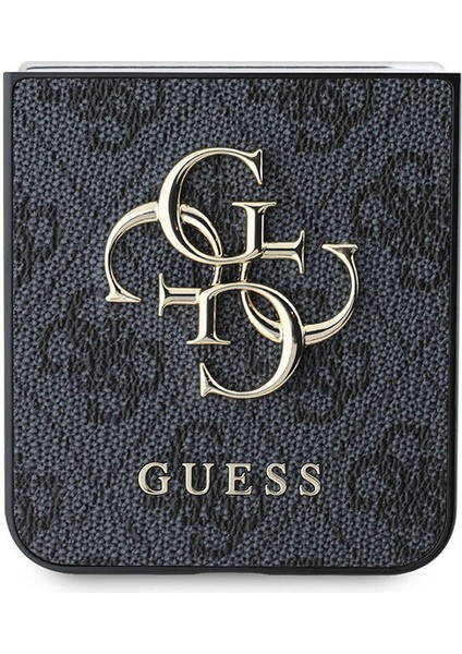 Galaxy Z Flip 6 Uyumlu Kılıf Guess Orjinal Lisanslı Leather Metal Logo Kapak Siyah
