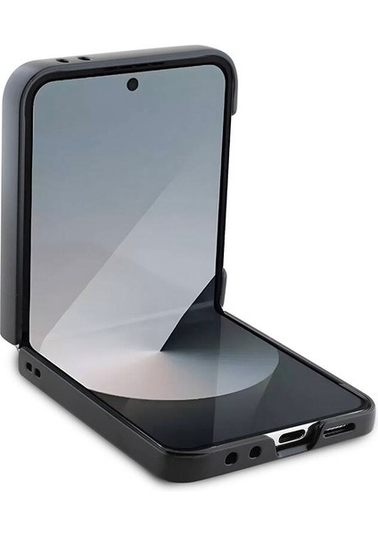 Galaxy Z Flip 6 Uyumlu Kılıf Guess Orjinal Lisanslı Leather Metal Logo Kapak Siyah fiyatları