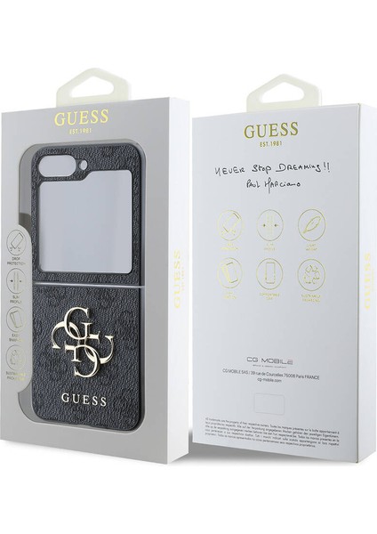 Galaxy Z Flip 6 Uyumlu Kılıf Guess Orjinal Lisanslı Leather Metal Logo Kapak Siyah modelleri