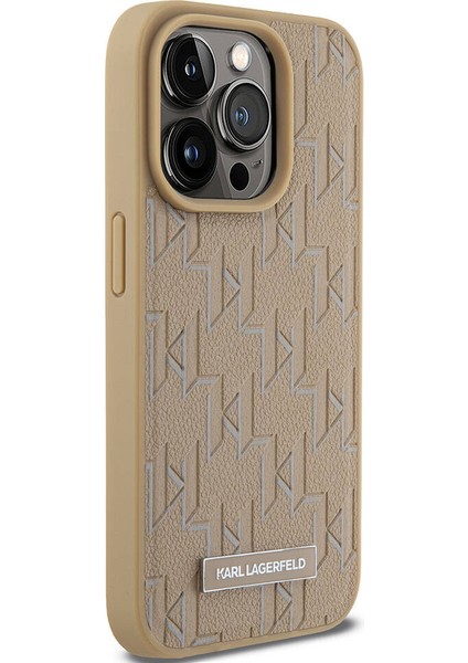 Apple iPhone 15 Pro Max Kılıf Lisanslı Magsafe Şarj Özellikli Kl Yazılı Hot Stamp Krem modelleri