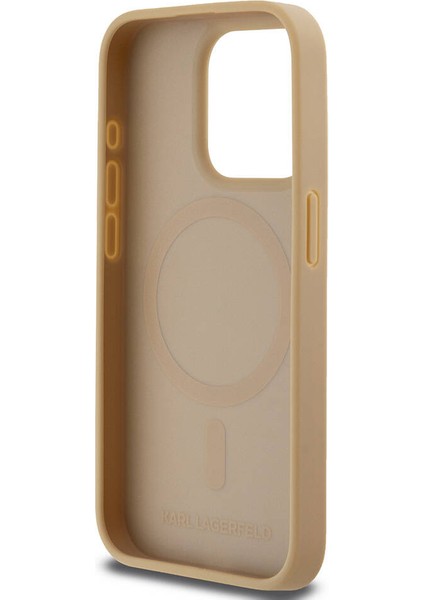 Apple iPhone 15 Pro Max Kılıf Lisanslı Magsafe Şarj Özellikli Kl Yazılı Hot Stamp Krem fırsatları