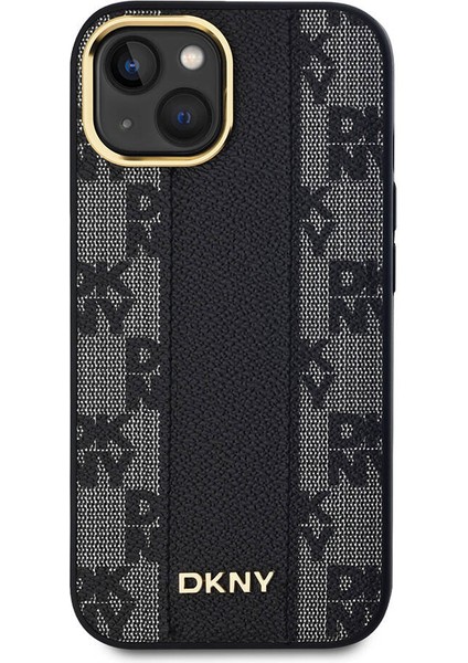 iPhone 15 Kılıf Dkny Orjinal Lisanslı Magsafe Şarj Özellikli 3D Yazılı Checkered Pattern Siyah modelleri