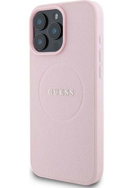 iPhone 16 Pro Max Kılıf Guess Orjinal Lisanslı Magsafe Şarj Özellikli Yazı Logolu Grained Pembe