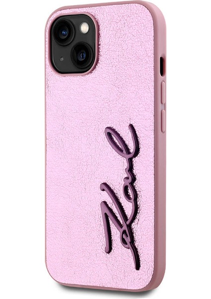 Apple iPhone 15 Kılıf Lisanslı 3D Kl Yazılı Tüylü Arka Yüzey Saffiano Rhinestones Pembe fiyatları