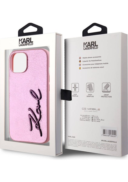 Apple iPhone 15 Kılıf Lisanslı 3D Kl Yazılı Tüylü Arka Yüzey Saffiano Rhinestones Pembe indirimleri