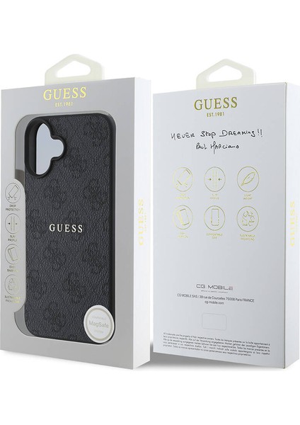 iPhone 16 Uyumlu Kılıf Guess Orjinal Lisanslı Magsafe Şarj Özellikli 4g Desenli Yazı Logolu Siyah