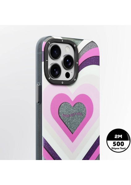 iPhone 15 Pro Uyumlu Kılıf Magsafe Şarj Özellikli Star Dazzle Serisi Kapak Pembe modelleri