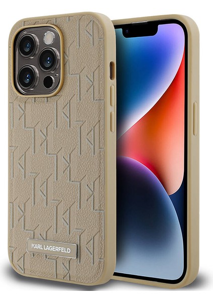 Apple iPhone 14 Pro Max Kılıf Lisanslı Magsafe Şarj Özellikli Kl Yazılı Hot Stamp Krem