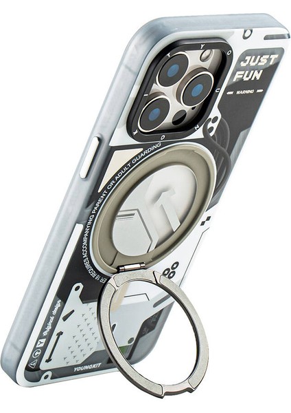 iPhone 15 Pro Uyumlu Kılıf Magsafe Şarj Özellikli 360° Standlı Starship Serisi Kapak Beyaz modelleri