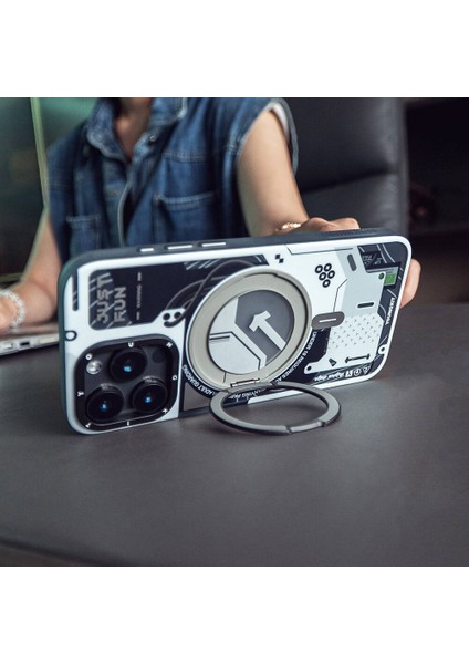 iPhone 15 Pro Uyumlu Kılıf Magsafe Şarj Özellikli 360° Standlı Starship Serisi Kapak Beyaz fırsatları