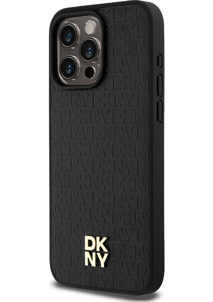 Apple iPhone 15 Pro Max Kılıf Lisanslı Magsafe Şarj Özellikli 3D Yazılı Repeat Pattern Siyah