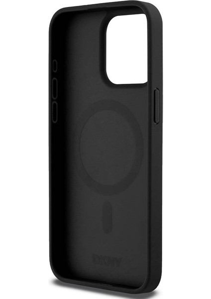 Apple iPhone 15 Pro Max Kılıf Lisanslı Magsafe Şarj Özellikli 3D Yazılı Repeat Pattern Siyah