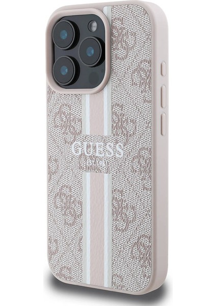 iPhone 16 Pro Max Kılıf Guess Lisanslı Magsafe Şarj Özellikli 4g Şerit Tasarımlı Printed Pembe