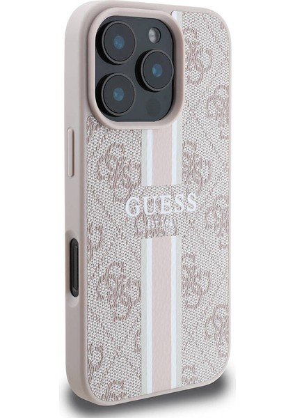 iPhone 16 Pro Max Kılıf Guess Lisanslı Magsafe Şarj Özellikli 4g Şerit Tasarımlı Printed Pembe