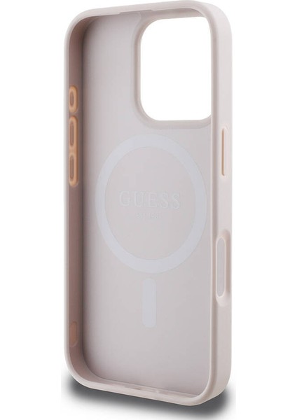 iPhone 16 Pro Max Kılıf Guess Lisanslı Magsafe Şarj Özellikli 4g Şerit Tasarımlı Printed Pembe