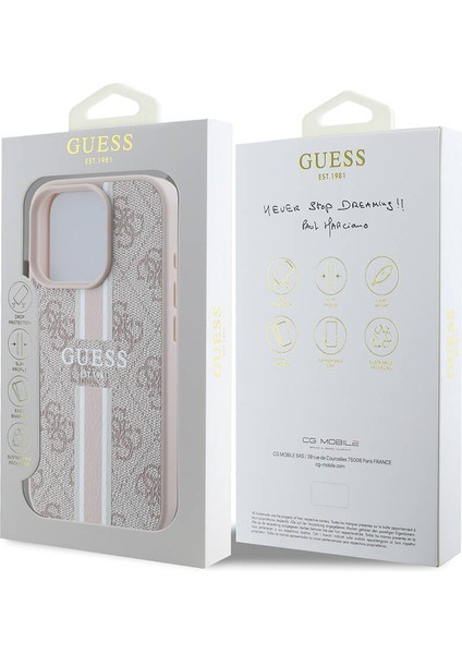 iPhone 16 Pro Max Kılıf Guess Lisanslı Magsafe Şarj Özellikli 4g Şerit Tasarımlı Printed Pembe
