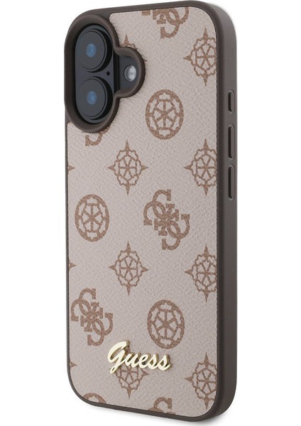 iPhone 16 Plus Kılıf Guess Orjinal Lisanslı Magsafe Şarj Özellikli Yazı Logolu Peony Kahverengi