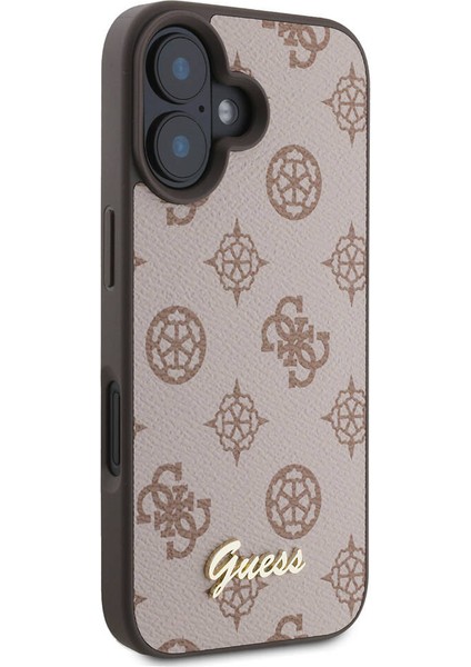 iPhone 16 Plus Kılıf Guess Orjinal Lisanslı Magsafe Şarj Özellikli Yazı Logolu Peony Kahverengi