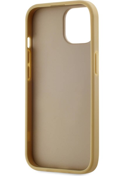 Apple iPhone 15 Kılıf Lisanslı 3D Kl Yazılı Tüylü Arka Yüzey Saffiano Rhinestones Gold fırsatları
