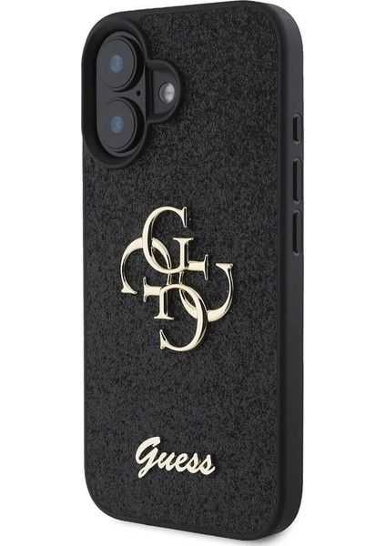 iPhone 16 Uyumlu Kılıf Guess Orjinal Lisanslı 4g Büyük Metal Logolu Glitter Kapak Siyah