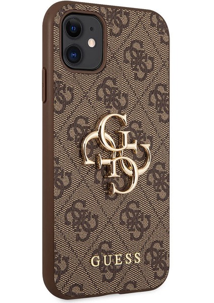 iPhone 11 Uyumlu Kılıf Guess Pu Deri Büyük Metal Logo Dizaynlı Kapak Kahverengi modelleri