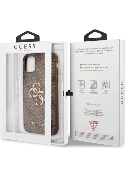 iPhone 11 Uyumlu Kılıf Guess Pu Deri Büyük Metal Logo Dizaynlı Kapak Kahverengi indirimleri