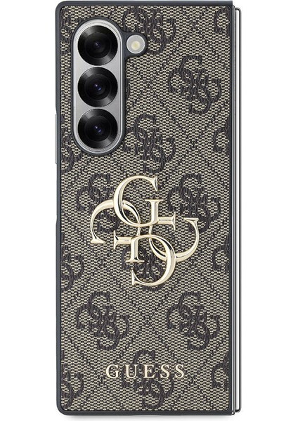 Galaxy Z Fold 6 Uyumlu Kılıf Guess Orjinal Lisanslı Leather Metal Logo Kapak Kahverengi