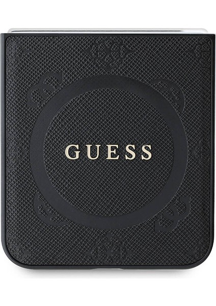 Galaxy Z Flip 6 Uyumlu Kılıf Guess Orjinal Lisanslı Saffiano Metal Logo Kapak Siyah modelleri