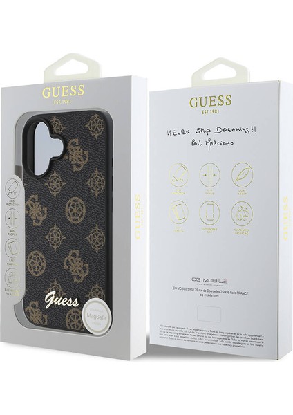iPhone 16 Plus Uyumlu Kılıf Guess Orjinal Lisanslı Magsafe Şarj Özellikli Yazı Logolu Peony Siyah