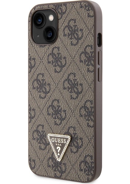 iPhone 14 Uyumlu Kılıf Guess Orjinal Lisanslı Pu Deri Taşlı Üçgen Logo 4g Desenli Kapak Kahverengi fiyatları