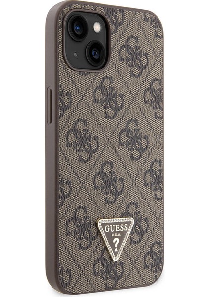 iPhone 14 Uyumlu Kılıf Guess Orjinal Lisanslı Pu Deri Taşlı Üçgen Logo 4g Desenli Kapak Kahverengi modelleri