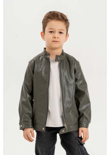 Fermuarlı Erkek Çocuk Deri Ceket
