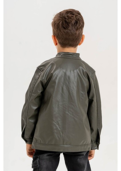 Fermuarlı Erkek Çocuk Deri Ceket