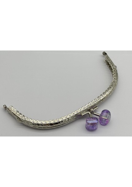 15.5 cm Gümüş Oval Cüzdan Çanta Klipsi Bursu Lila