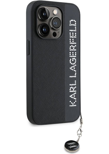 Apple iPhone 15 Pro Kılıf Lisanslı Anahtarlıklı Taşlı Kl Yazılı Saffiano Rhinestones Siyah fiyatları
