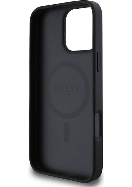 iPhone 16 Pro Max Kılıf Guess Lisanslı Magsafe Şarj Özellikli Yazı Logolu Saffiano Classic Siyah
