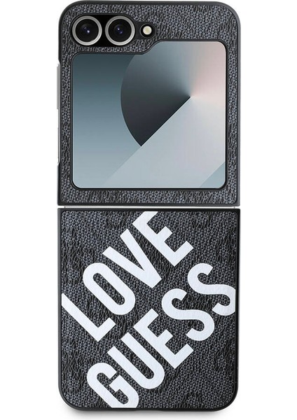 Galaxy Z Flip 6 Uyumlu Kılıf Guess Orjinal Lisanslı Love Guess Printing Kapak Siyah