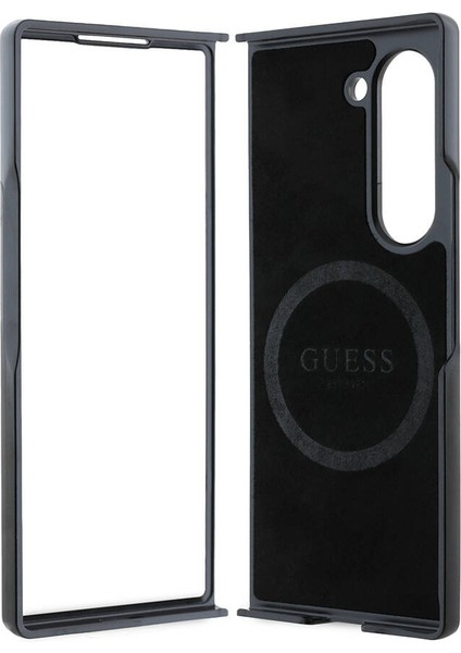 Galaxy Z Fold 6 Uyumlu Kılıf Guess Orjinal Lisanslı Saffiano Metal Logo Kapak Siyah