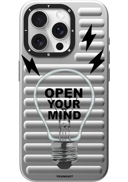 iPhone 14 Pro Uyumlu Kılıf Max Magsafe Şarj Özellikli Open Mind Serisi Kapak Gümüş