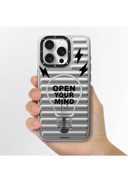 iPhone 14 Pro Uyumlu Kılıf Max Magsafe Şarj Özellikli Open Mind Serisi Kapak Gümüş modelleri