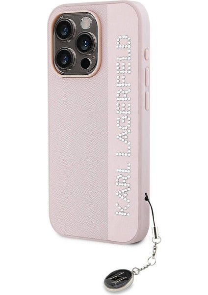Apple iPhone 15 Pro Max Kılıf Lisanslı Anahtarlıklı Taşlı Saffiano Rhinestones Pembe fiyatları