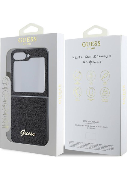 Galaxy Z Flip 6 Uyumlu Kılıf Guess Orjinal Lisanslı Yazı Logolu Glitter Script Kapak Siyah fırsatları