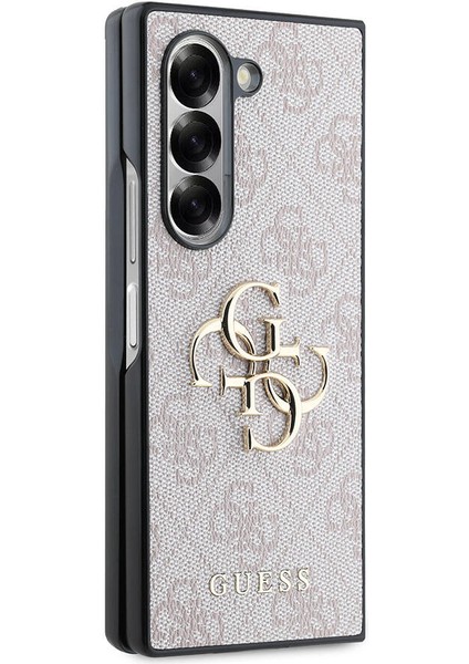 Galaxy Z Fold 6 Uyumlu Kılıf Guess Orjinal Lisanslı Leather Metal Logo Kapak Pembe