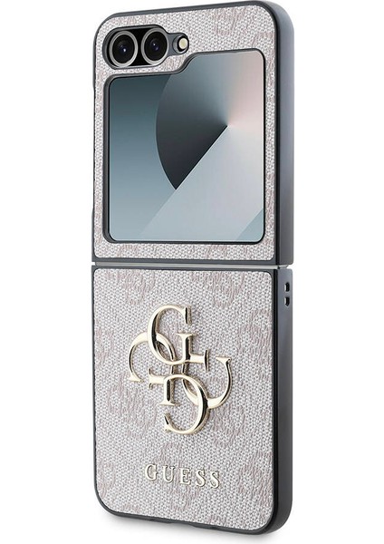 Galaxy Z Flip 6 Uyumlu Kılıf Guess Orjinal Lisanslı Leather Metal Logo Kapak Pembe