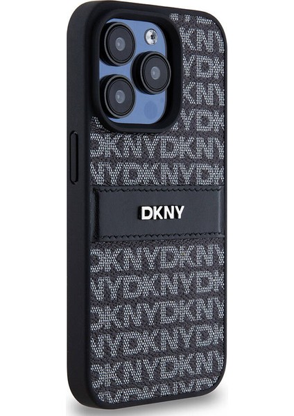 iPhone 15 Pro Max Uyumlu Kılıf Dkny Orjinal Lisanslı 3D Yazılı Repeat Texture Pattern Kapak Siyah modelleri