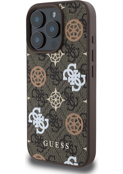 iPhone 16 Pro Max Kılıf Guess Lisanslı Magsafe Şarj Özellik 4g Desenli Yazı Logolu Peony Kahverengi